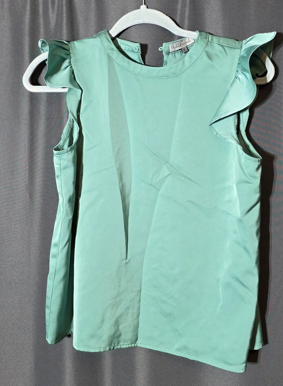 Wishlist Sleeveless Ruffle Shoulder Top in Mint Green Silky Small
